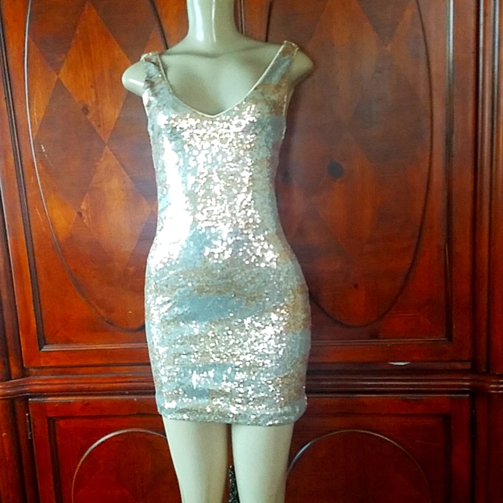 Y2k sequin mini dress silver and gold  Party Cocktail Club Dress